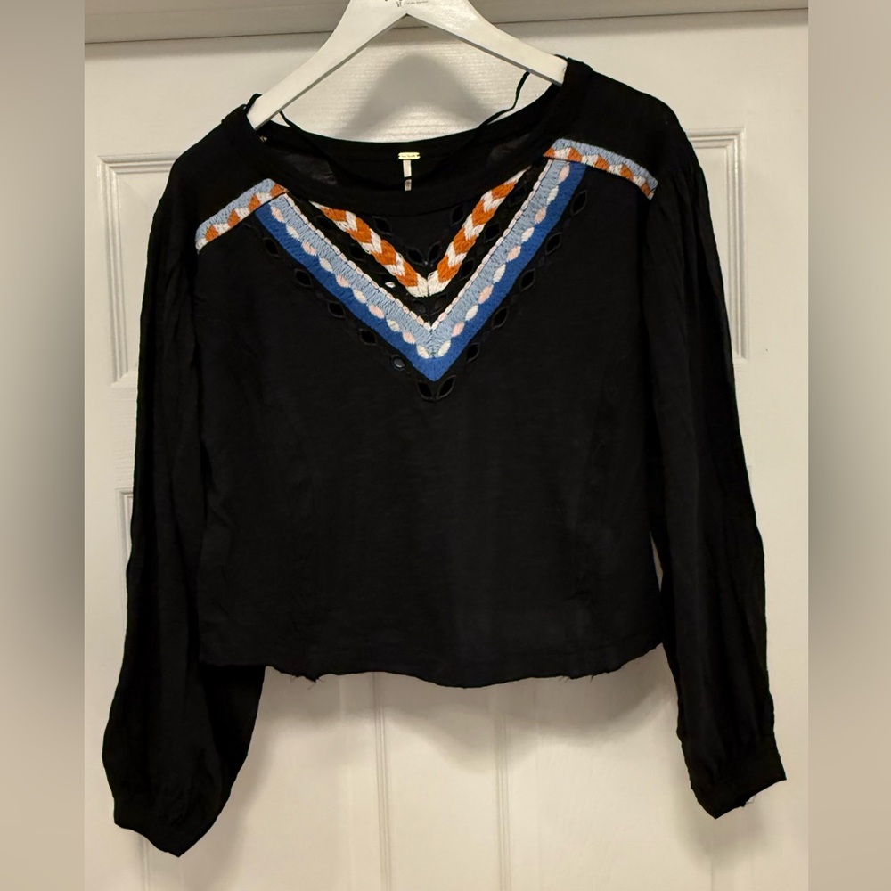 NWTA Free People Black Embroidered Top XS